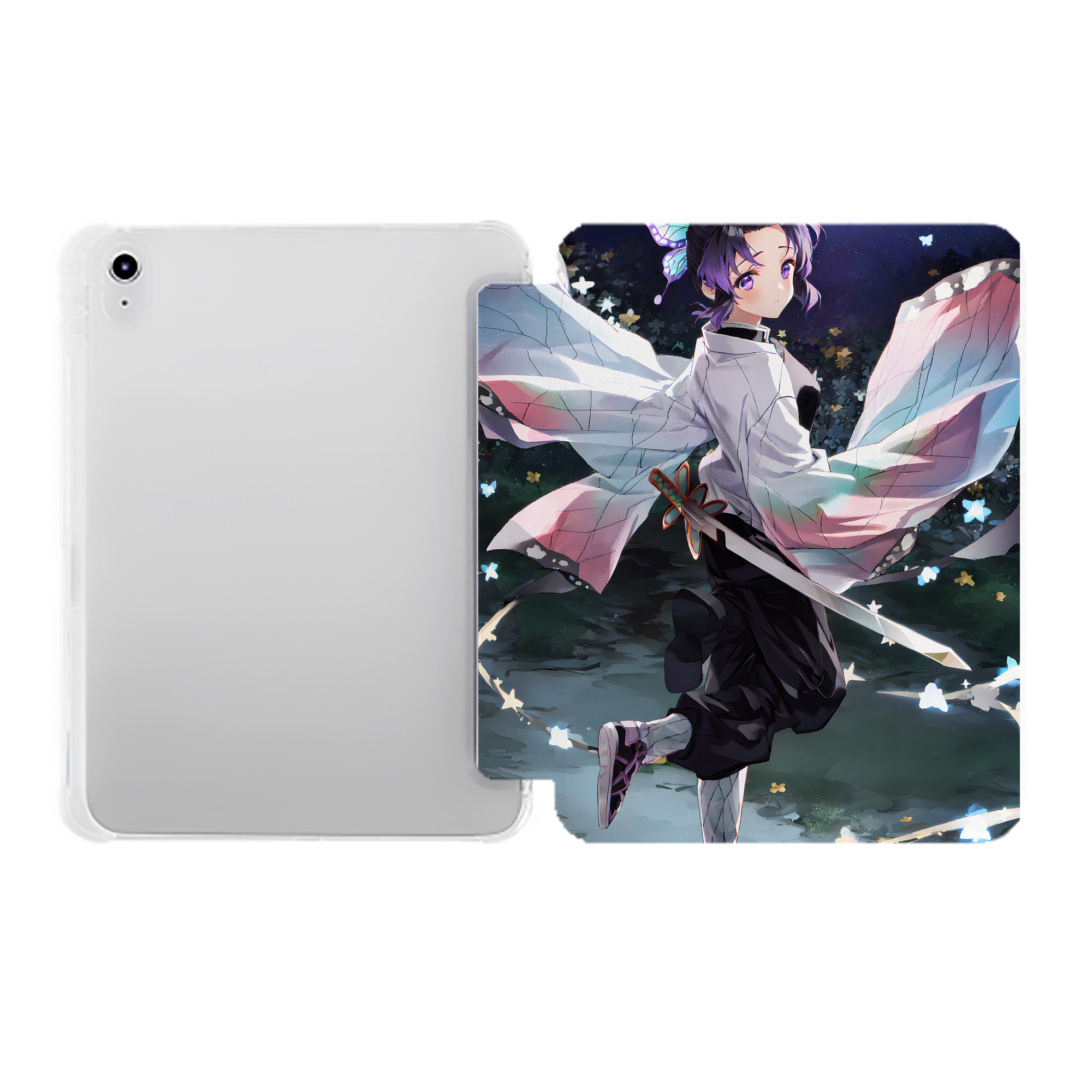 （画像用） 鬼滅の刃（きめつのやいば）蟲柱-胡蝶 しのぶ／こちょう しのぶ Kochou Shinobu IPad ケース ペン収納付き 三つ折りスタンド PUレザー×シリコン 対応機種9.5/10.5/10.9インチ